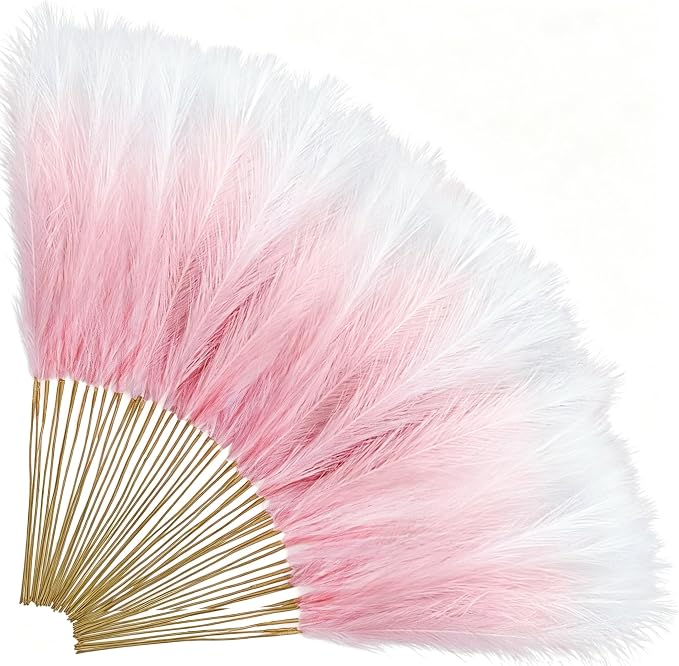 TORONTOKYO Pink Pampas Grass Decor, 50Pcs 21.6 inch, Artificial Short Faux Pompas Grass Small Fluffy Arrangement for Wedding Boho Home Pink Xmas Decor Vase Filler