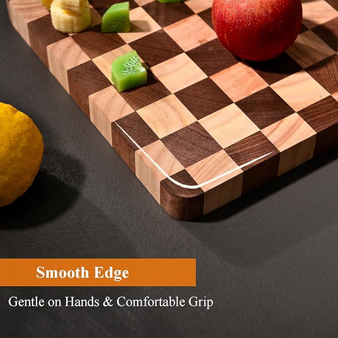 Wood Cutting Board for Kitchen,Dishwasher Safe Checkered Chopping Board with Juice Groove& Handles Thick Wooden Board for Meat Vegetables Fruit Ideal Gift for the Home(15.7"x11"x1")