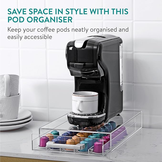 Navaris Acrylic Coffee Pod Holder - Transparent Coffee Capsule Storage - Easy-to-Use Coffee Pods Organiser, Machine Stand & Space Saver - Coffee Station Pod Holders - An Ideal Gift