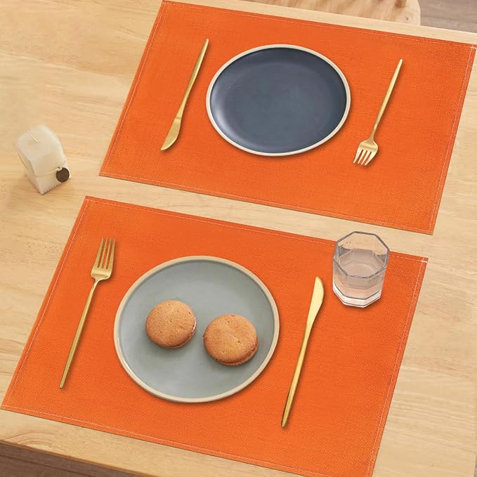 Niviy Orange Fall Thanksgiving Placemats Set of 4, 12x18 Inch Washable Easy to Clean Heat-Resistant Anti-Skid Indoor Outdoor Table Mats for Holiday Party Kitchen Dining Room Decoration