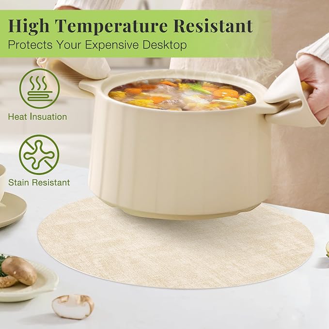 13-Inch Faux Leather Round Placemats Set of 12, Waterproof Anti-Slip Dual Sided Place mats, Heat Resistant Washable Table Mats with Coaster, Suitable for Indoor & Outdoor (12, Beige Dark Coffee)