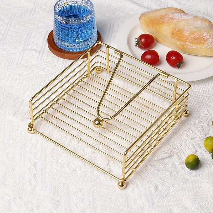 Gold Napkin Holder Modern Square Metal Flat Napkin Storage Stand Holder with Weighted Pivoted Arm for Outdoor Farmhouse Wedding Party Hotel(2pcs,Gold)