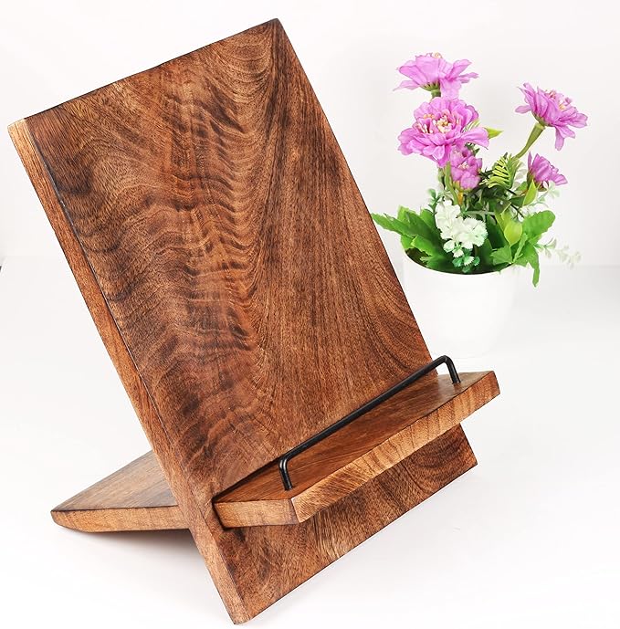 Wooden Cookbook Stand Cutting Chopping Board | Wood Cookbook Recipe Holder with The Adjustable Pull-Out Stand