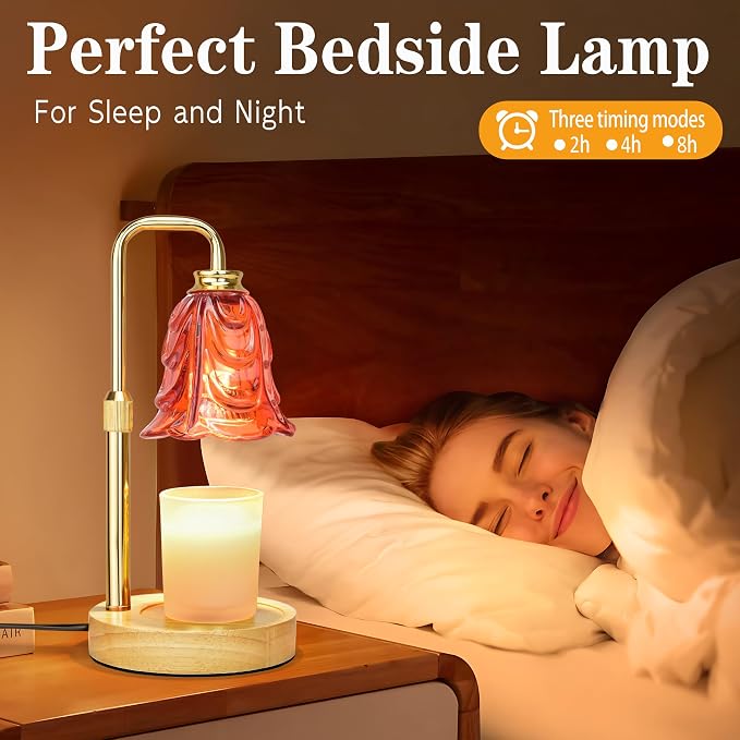 Candle Warmer Lamp with Timer Dimmer, Adjustable Height Red Tulip Candle Wax Warmer, Christmas Birthday Gift for Mom Women, House Warming Gifts for New Home Bedroom Decor,Lava Red