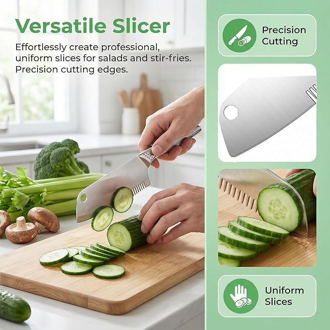 Stainless Steel Multi-Purpose Julienne Peeler, 2-in-1 Vegetable Julienne Slicer Blade, Quick & Easy Kitchen Multifunctional Shredder Cutter Tool for Fruit, Potatoes, Carrot, Green Onion (Large)
