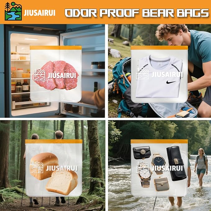 JIUSAIRUI Odor Proof Bear Bags for Food Backpacking: 5Pack Reusable Bear Proof Food Storage Designed to Use with Bear Canister for Backpacking fit Camping Hiking Water Sports