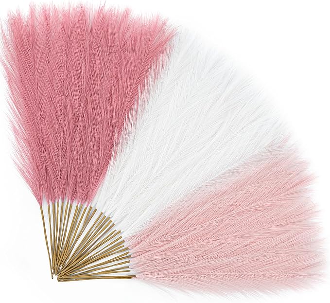 Alecono 𝟴𝟬𝙋𝙘𝙨 Pampas Grass 17in, Pink Decor for Home Decoration, Faux Pampas Grass Wall Decor for Wedding Centerpieces Party Decorations(Blush, Cream, Pink, No Vase)
