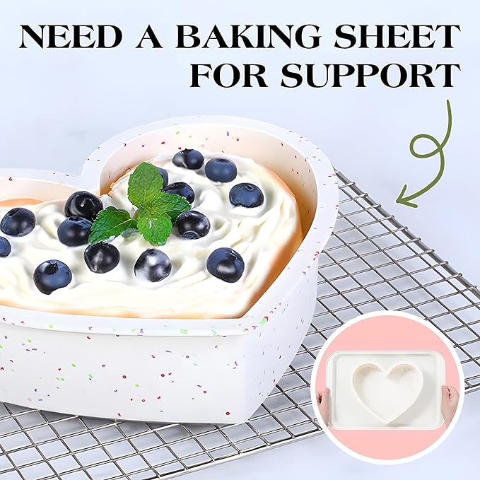 8 Inch Heart Shaped Silicone Cake Pans Set of 3, Large Nonstick Heart Baking Molds for Oven and Air Fryer, Food Grade Easy Release Heart Pan for Birthday Wedding Gift (Cream)