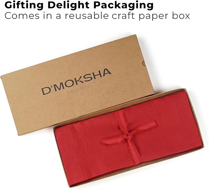 Classic Linen™ by D'Moksha Racing Red Table Runner 84 Inches Long, 100% Pure Linen, 14 x 84 Inch Table Runner for Dresser, Dining- Summer, Father's Day