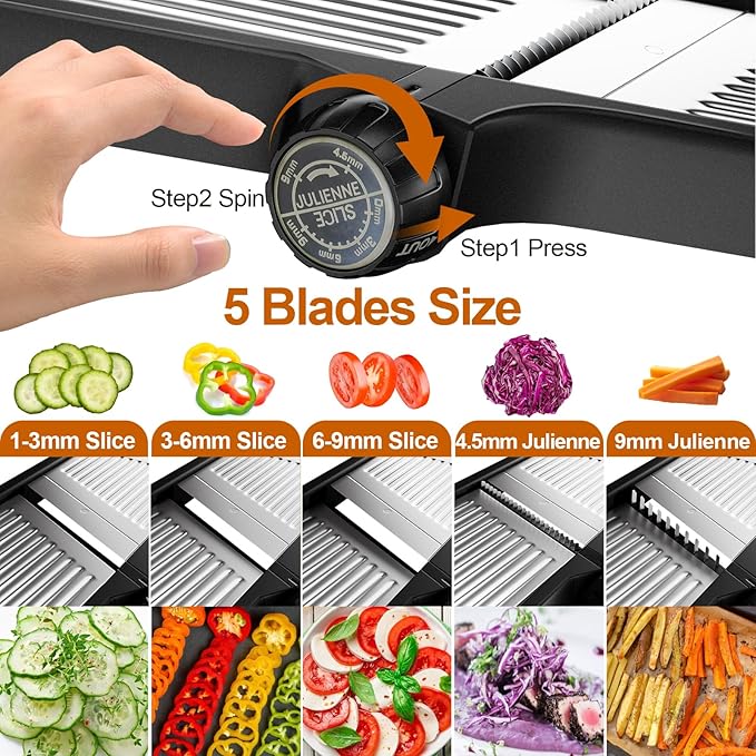 Adjustable Mandoline Slicer Mandoline Slicer for Kitchen with Cut-Resistant Gloves,Potato Slicer, Vegetable Slicer, Mandoline French Fry Cutter Stainless Steel Vegetable Chopper