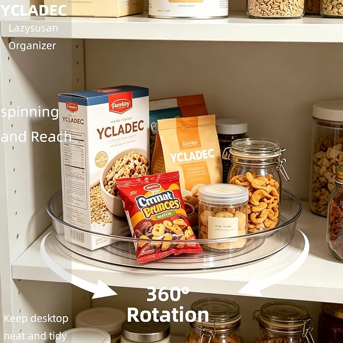 6 Pack Lazy Susan Turntable Organizer Pantry Cabinet 10.6" | Pantry Organization and Storage Spice Rack Fridge Rotating Condiment Tray Spinner for Kitchen Bathroom Makeup Cosmetic Clear
