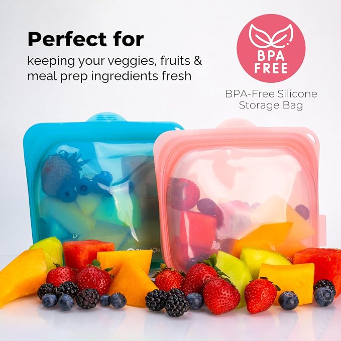 Reusable Silicone Food Storage Bags, 1000 ml Capacity, Leak Proof Freezer Silicone Bags, Easy To Clean Reusable Travel Bag, Pretty Pink