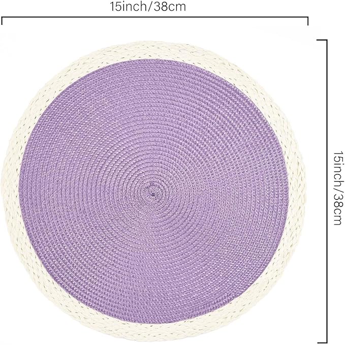 Noctiflorous Braided Round Placemats Set of 6, 15 Inch Woven Table Mats, Non-Slip Washable Place Mats for Kitchen Dining Table Decor (Mint Purple, 6)