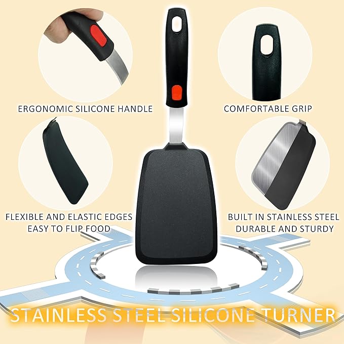 Silicone Spatula Turner,4-Pack Spatulas Silicone Set for Nonstick Cookware, Dishwasher Safe 600°F Heat Resistant Kitchen Turner Spatula Home Kitchen Cooking Eggs, Pancake, Fish, Stir Fries