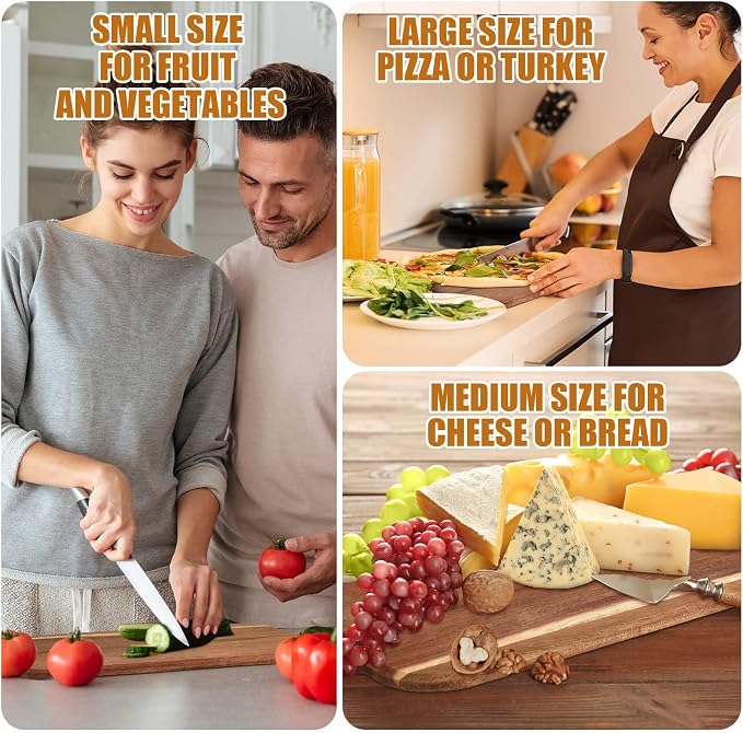 Patelai 6 Pcs Cutting Board Set with Handles Laser Engraving Wooden Charcuterie Kitchen Plain Serving Chopping Board Bulk for DIY Housewarming(Acacia Wood,16 x 5 Inch)