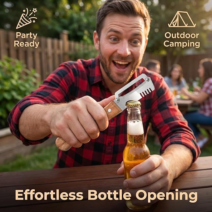 3-in-1 Multifunctional Vegetable Peeler with wooden grip, integrated grater and bottle opener. Practical kitchen tool for peeling, grating and opening bottles, perfect for fruits & vegetables. (1 PCS)
