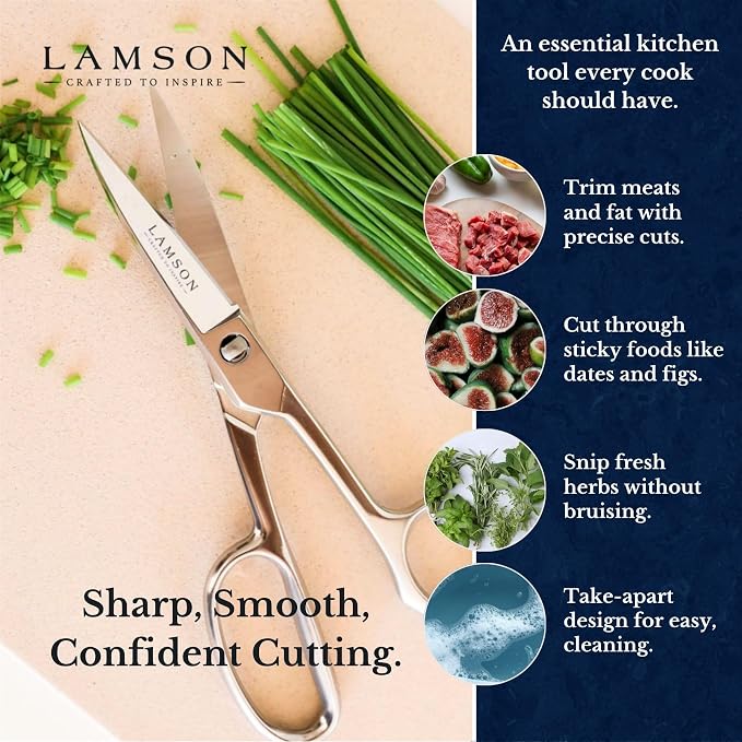 Lamson Forged Take-Apart Kitchen Shears – 8" High-Carbon Stainless Steel Kitchen Scissors | Dishwasher Safe, Made in USA, Poultry and Herb Shears