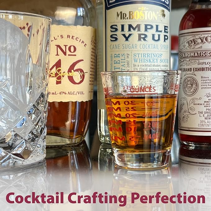 Versatile Heavy-Duty Glass Measuring Shot Glasses - Easy Read for Cooking, Espresso, and Medicine, 1 Ounce, 6 Teaspoons, 2 Tablespoons, 30Milliliters, Dishwasher Safe, 2-Pack