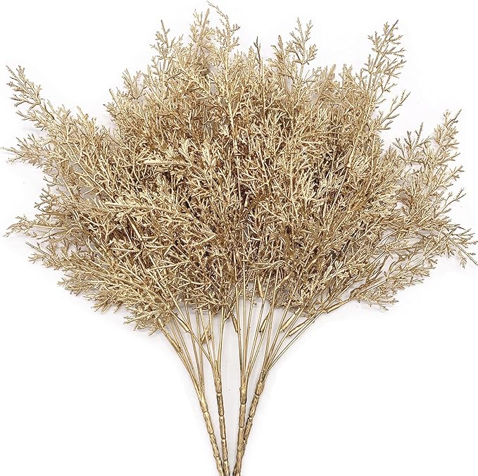 Artificial Branch Golden Antlers Grass, Fake Plants Plastic Twig Branches Faux Plant for Xmas Party Home Garden Indoor Outdoor Wedding Table Centerpiece DIY Decor Christmas Decoration - Gold 4 Pack