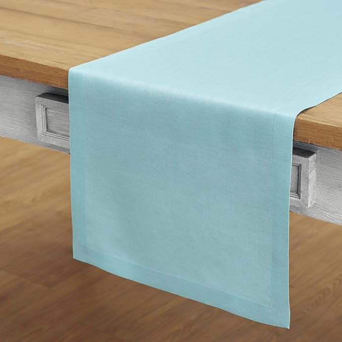 Solino Home Linen Aqua Blue Table Runner 120 Inches Long - 100% Pure Linen 14 x 120 Inch Table Runner for Dining, Spring, Summer - Fete
