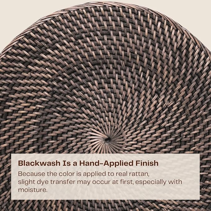 6-Pack Rattan Placemats - 13-inch Round Placemats (Blackwash) - Woven Place Mats, Round Table Mats - Wicker Chargers for Dinner Plates, Plate Chargers Boho