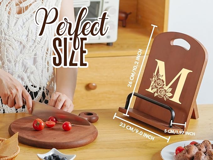 INNObeta Cookbook Stand for Kitchen Counter, Adjustable Tablet Recipe Book Holder, Perfect Gifts for Women, Mom, Grandma on Birthday, Unique Kitchen Decor, Initial M
