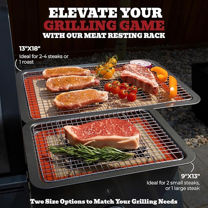 Trinity Provisions Small Meat Resting Pan - With Wire Rack and Silicone Baking Mat - Dishwasher and Oven Safe Stainless Steel, for Cooking and Cooling Steak, BBQ, Bacon, & More