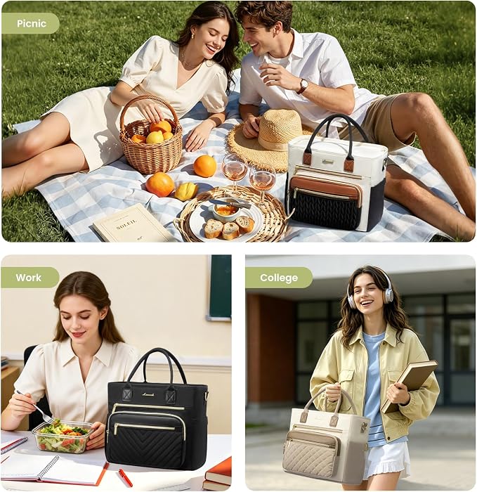 LOVEVOOK Insulated Lunch Bag Women,Wide Opening Adult Lunch Box Women with Cup Holder,Large Leakproof Cooler Bag for Work Picnic Beach Family College Mom,Lunch Teacher Tote Bag for Gift