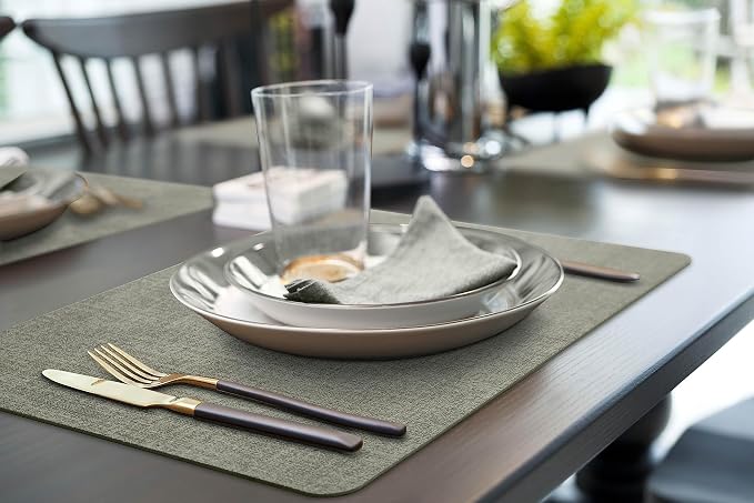 More Décor Faux Leather Placemats Set of 4 for Dining Table – Waterproof, Wipeable, Washable, Stain & Heat Resistant, Non-Slip Table Mats – 12 X 17 Inch, Light Grey
