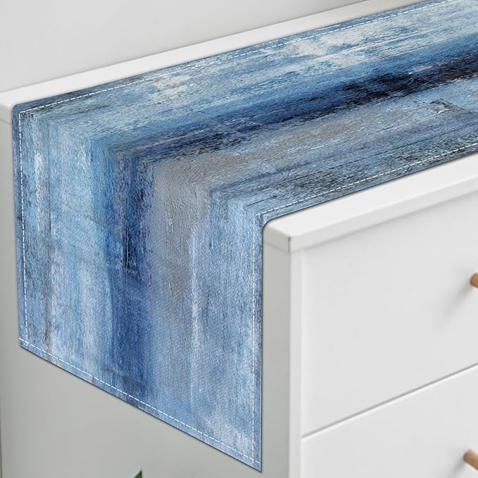 Blue Grey Table Runners Modern Art Farmhouse Linen Table Runners Dresser Scarves Retro Rustic Style for Party Kitchen Dining Table Coffee Holiday Party Decor (13"x 90", Blue Grey)