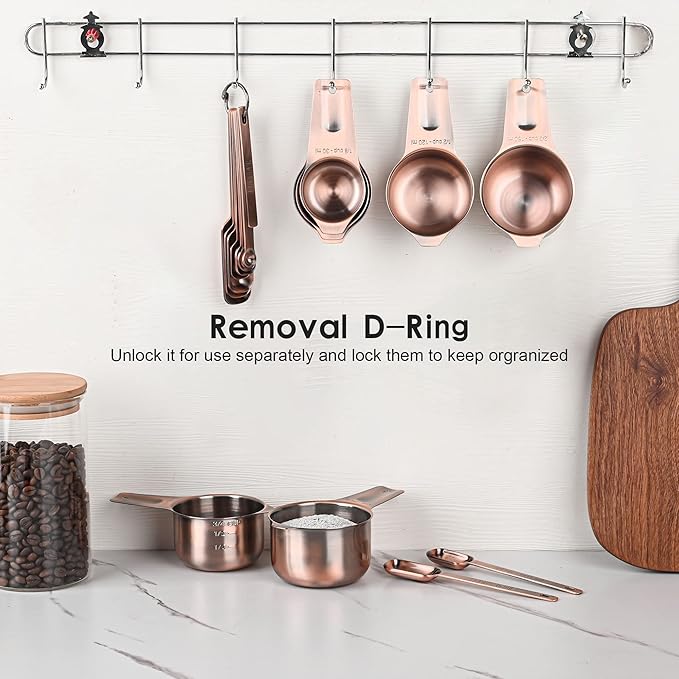 Copper Measuring Cups Set 7, Metric & US Stainless Steel Measuring Cups for Kitchen & Baking, Metal Measure Cups for Dry & Liquid, Nesting Measuring Cup Set with 1/8 2/3 & 3/4 Cups