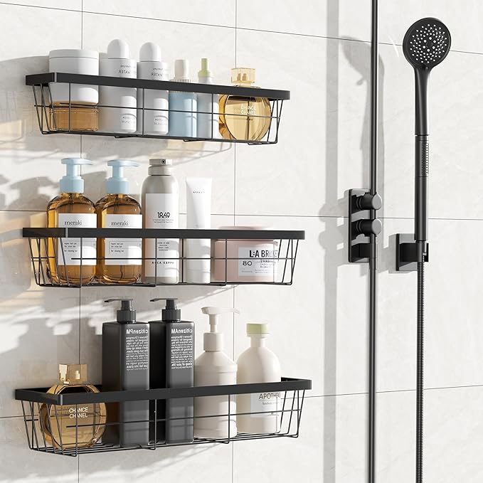 3PCS Cabinet Door Organizer,Self Adhesive Kitchen Cabinet Organizer,Over the Door Organizer Storage Box,metal Pantry Door Organizer,Storage shelf rv must haves. (Blackiron)