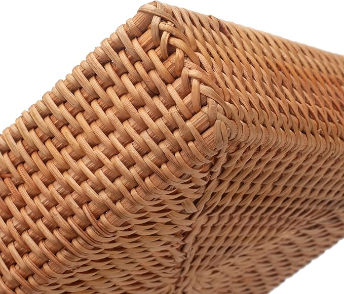 Rattan Napkin Holder Square Woven Flat Napkin Basket Tray for Tables 7.5" x 7.5" x 2.5"