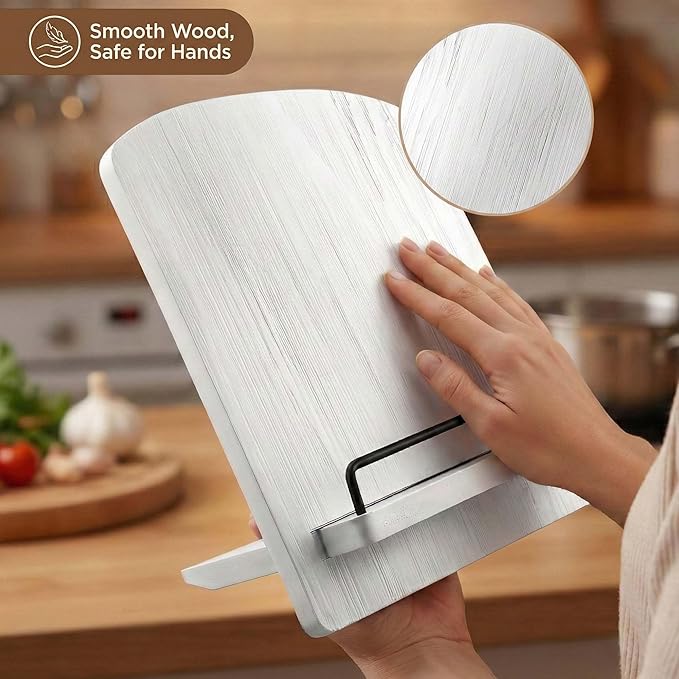 Wood Cookbook Stand Cookbook Holder: Kitchen Adjustable Cookbook Holder Recipe Stand for Counter White