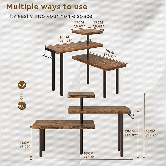 IBUYKE Kitchen Countertop Organizer,Set of 2,3-Tier Wooden Spice Racks,Bathroom Counter Organizer,Rotating Adjustable,Corner Shelf for Kitchen,Coffee Bar, Cabinet, Desk,Rustic Brown,TLJ023H-2