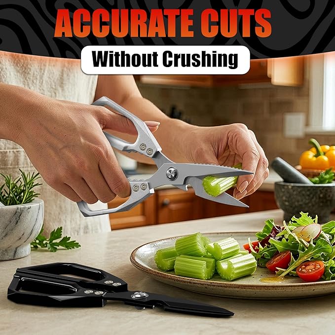 Poultry Shears Heavy Duty Set of 2 – 3Cr13 Stainless Steel | Style of Japanese Kitchen Scissors for Food, Detachable & Dishwasher Safe – Poultry, Meat, & Vegetable Cutting, Nutcracker Utility Tool