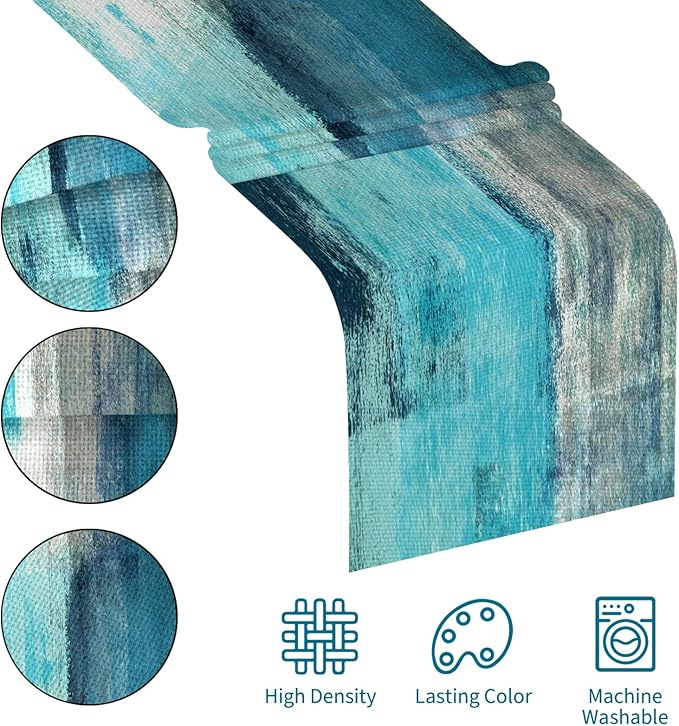 Teal Grey Table Runners Modern Art Farmhouse Linen Table Runners Dresser Scarves Retro Rustic Style for Party Kitchen Dining Table Coffee Holiday Party Decor (13"x 36", Teal Grey)