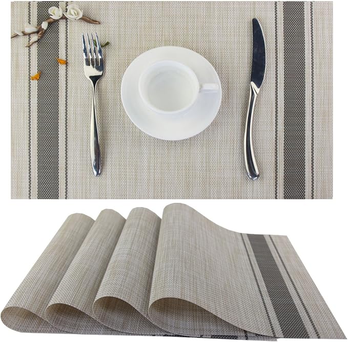 Placemats for Dinner Table Mats Table Placemats Washable Heat-resistand PVC Hard Placemats Set of 4（Gray）