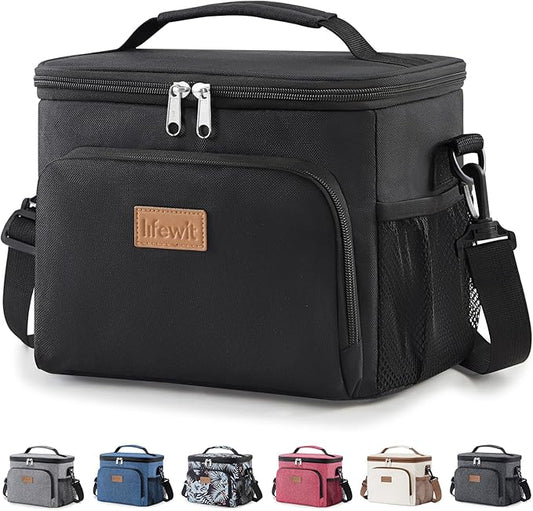Lifewit Reusable Insulated Lunch Bag, Portable Cooler Freezable Soft Lunchbox Leakproof with Adjustable Shoulder Strap for Men Women Adult for Work Picnic or Travel, 9L 12 Can, Black