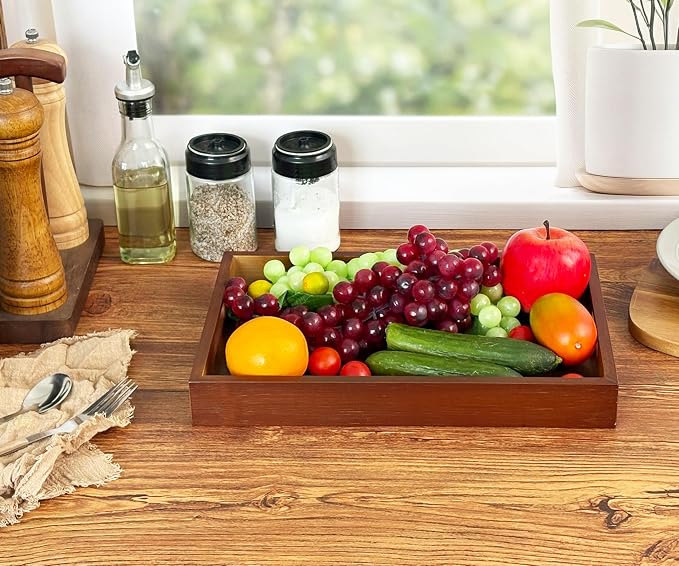 Serving Tray with Handles, 13" x 8.7" Bamboo Tray | Serving Platter for Coffee Table, Tray for Bed, Couch, Ottoman, Kitchen Counter, Rustic Home Decor & Entertaining Essentials