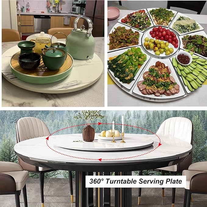 6-Color Wood Turntable Ø60 80 90 100cm Round Lazy Susan Swivel Serving Tray For Kitchen Dining Table Serving Plate, Multipurpose Turntable For Round Table/Rectangular Table (Color : White-A, Size :
