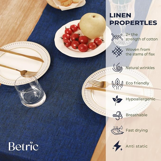 100% Pure Linen Table Runner 90 Inches Long.Coffee Table Runner,Farmhouse Style, 14x90 Inches,Perfect for Spring, Summer, Dining Table, Holiday Decorand Dresser -Athena -Royal Blue