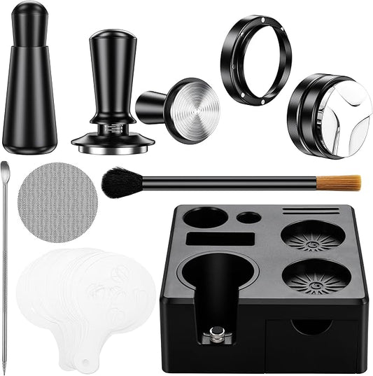 9 Pack Espresso Accessories Kit（Square）,51mm Espresso Tool Kit | Espresso Tamping Station | Coffee Distributor Tamper | WDT Tool | Dosing Funnel | Mother's Day Gift for Espresso Lovers
