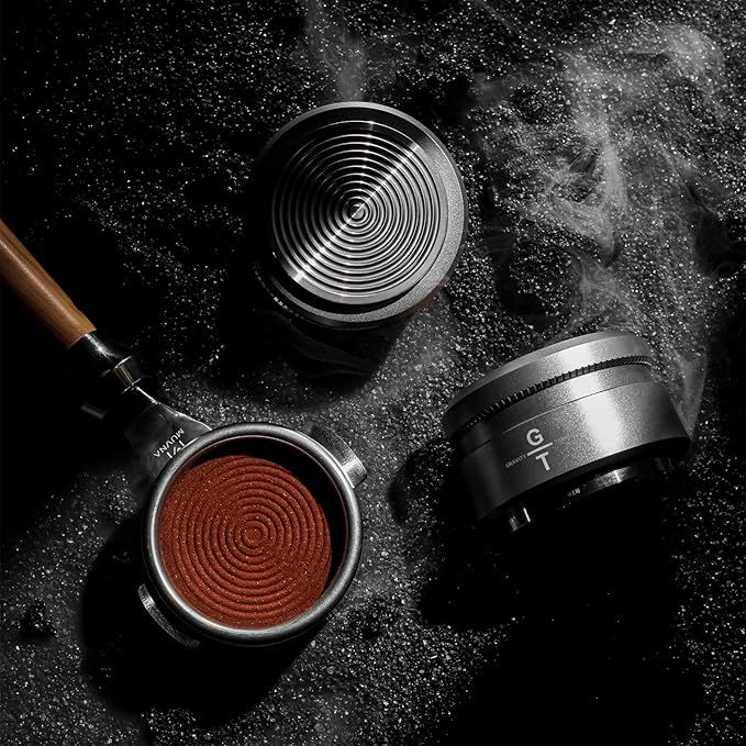 53.3mm Espresso Palm Tamper - Coffee Hand Tamper with Stainless Steel Ripple Base, Premium Walnut Wood Handle Lid, Slow Rebound Tamper Tool Fits 54mm Breville Bottomless Portafilters, Silver