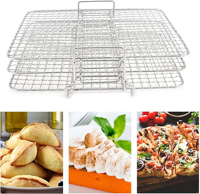 3 - Tier Stainless Steel Cooling Rack Set, Baking and Roasting Rack for AG300 AG400 Air Fryer Oven, Multi - Layer Stackable Grilling Rack with Elevated Feet for
