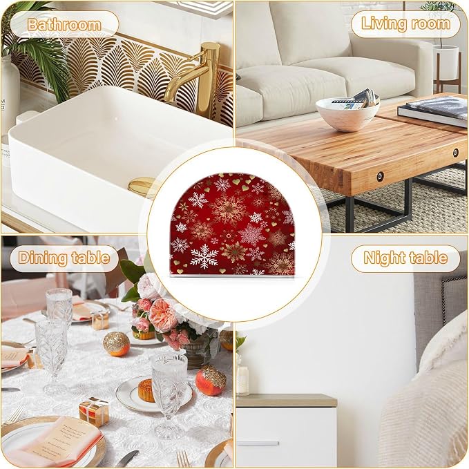 Red Gold Snowflakes Christmas Napkin Holder for Tables Paper Cocktail Napkin Holders for Kitchen and Dinning, Acrylic Dinner Napkin Dispenser for Restaurant Home Decor Bar Accessories 1 Pack