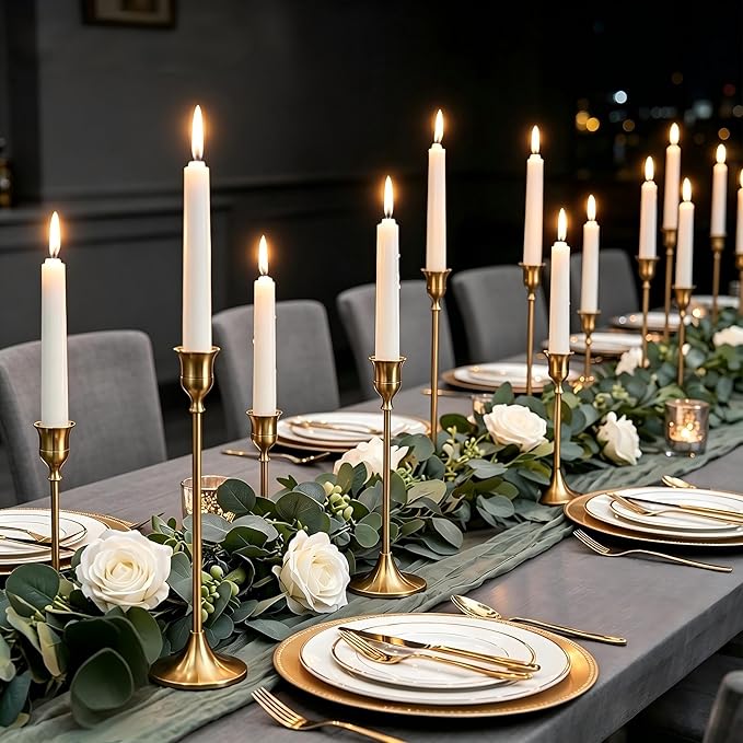 Nuptio Candlestick Candle Holders 30 Pcs Candle Stick Holder Gold Taper Candle Holder Candle Stand for Wedding Party Thanksgiving Halloween Birthday Mantel Baby Shower Table Centerpieces Decor