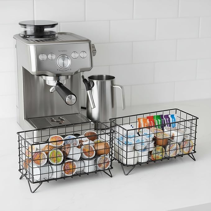 TOPZEA 2 Pack Coffee Pod Holder, Metal Large Capacity K Cups Containers, Espresso Pods Coffee Capsule Organizer Compact Wire Storage Baskets for Kitchen Counter, Pantry, Bar Station Accessories