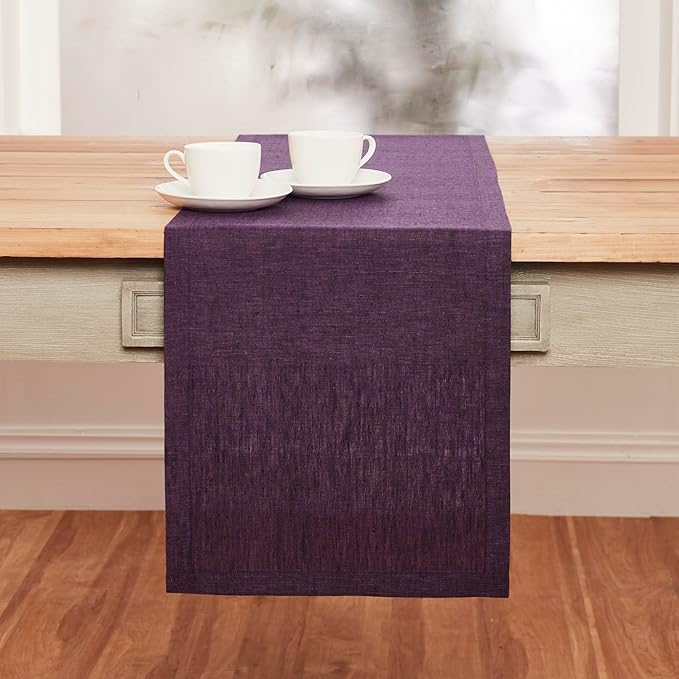 Solino Home Linen Table Runner 90 Inches Long - Athena, 100% Pure Linen Grape Table Runner 14 x 90 Inch for Dining, Spring, Summer