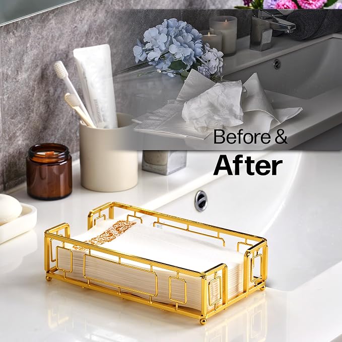 Guest Hand Towel Holder Tray for Bathroom Countertop, Gold Metal | Guest Bathroom, Powder Room & Vanity Use